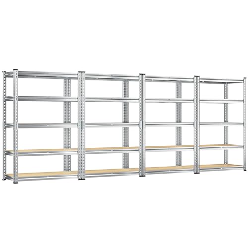 Image of REIBII Garage Shelving, 5 Tier Storage Shelves Load 2400LBS, Adjustable Garage Shelving Heavy Duty, Metal Shelving Unit with Waterproof Columns, 35.5 inch W x 11.9 inch D x 72 inch H, Galvanized, 4 Pack