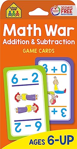 School Zone – Math War Addition & Subtraction Game Cards – Ages 6 and Up, Kindergarten, 1st Grade, 2nd Grade, Math Games, Numbers, Addition & Subtraction Facts, Early Math, and More
