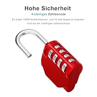 ZHEGE Zahlenschloss Spind, Vorhängeschloss Zahlencode 4 Stellig (Rot) – Ansicht 2
