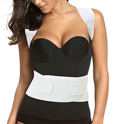 Thoracic Back Brace Posture Corrector - Magnetic Support for Neck Shoulder Upper and Lower Back Pain Relief - Perfect Posture Brace for Cervical Lumbar Spine - Fully Adjustable Belt (Beige, X-Large)