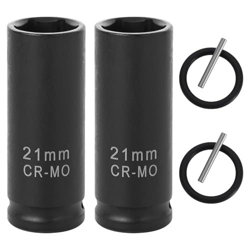2-Pack 21mm Scaffolding Impact Socket Set 1/2 Drive 53mm Deep Metric Impact Socket Heavy Duty CR-MO Steel Deep Metric Socket with Retaining Pin & O-Ring Perfect for Scaffold Clamps Long Bolts