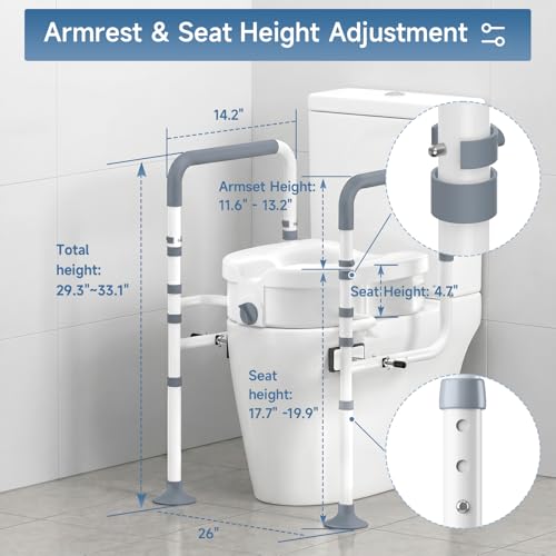 Raised Toilet Seat with Handles, Elevated Toilet Seat Risers for Seniors with Adjustable Padded Arms, Toilet Seat Lift for Elderly, Handicap, Elevated, Pregnant, Fit Almost Toilet — view 2