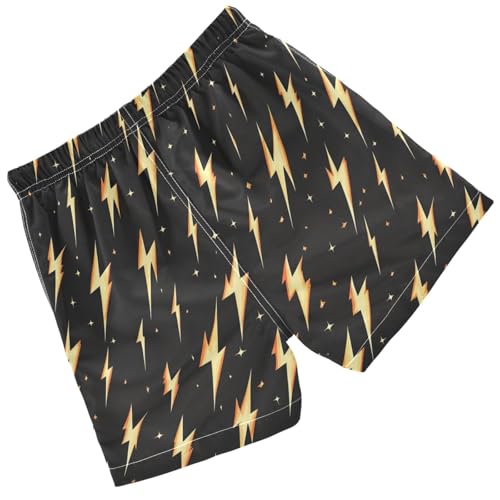 Pigsaly Boys Swim Trunks Golden Retro Lighting Bolt Sparkle Boys Board Shorts Swimsuit Swimwear Summer Bathing Suit 3T2