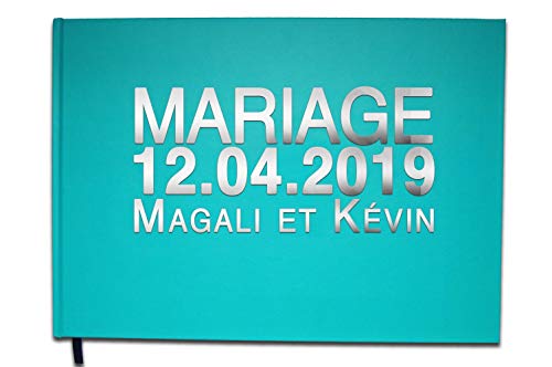 UTTSCHEID Livre d'or Mariage Personnalisé -  Lettres chromées ou dorées -100 Pages - Qualité Premium Bleu Calanque