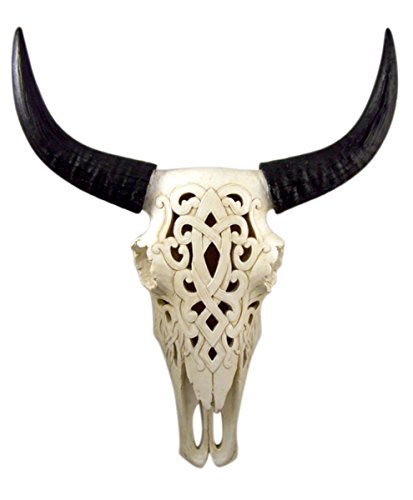 Home Originality White Tribal Engraved Steer Skull Wall Hanging Sculpture, 19 Inch #TOP1