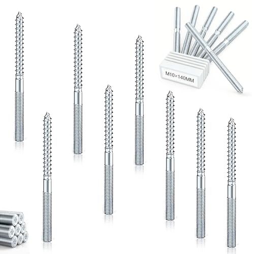 eupdd 15 Stück Stockschrauben M10 x 140 mm: Torx Stockschrauben Schraubstifte aus verzinktem Stahl Doppelgewindeschrauben für Rohrschellen Möbelmontage Holzgelenke und Möbelbeine