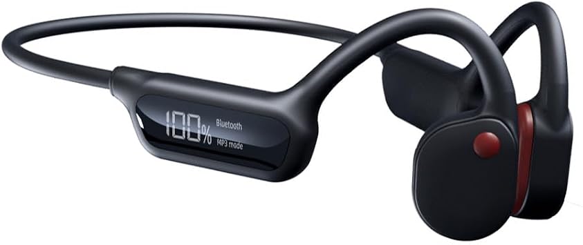 IHAO Swimming Headphones True Bone Conduction Open Ear Headset MP3 Player Built-in 32G Memory IP68 Underwater Waterproof Stereo Bluetooth Earphone for Driving Bicycling Running Skiing-X10 Black