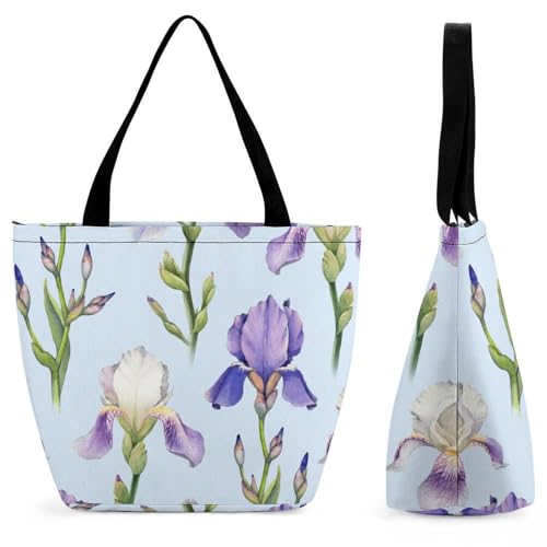 Sac à bandoulière fleurs violettes grand volume de shopping très résistant