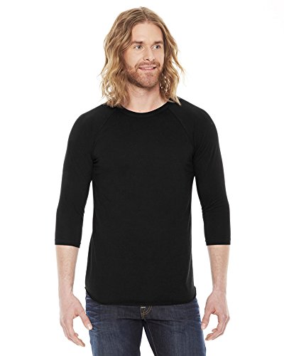American Apparel Mens Unisex Poly-Cotton Baseball Raglan Tee(BB453)-Black-XL