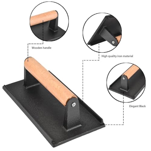 Fleischpresse, Burgerpresse, Steakgewicht Holzgriff Speckgrill, Hamburgerpresse, Pro für Grills, Grillplatten und Flattops Burger Grillgewicht mit Holzgriff