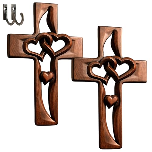 chasingdre Hand-Carved Intertwined Hearts Wooden Cross, Handmade Wooden Marriage Cross For Wall, Easy to Hang & Lightweight, Faith Home Decor Gift For Wedding, Anniversary, Housewarming (A1*2)