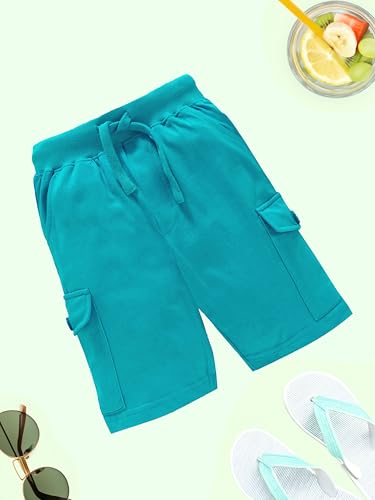 Image of KiddoPanti Boys Knit Solid Cargo Shorts | 100% Cotton | Comfortable Rib Waistband | 2 Front Pockets & 2 Cargo Pockets | Sport Bermuda Half Pant for Boys