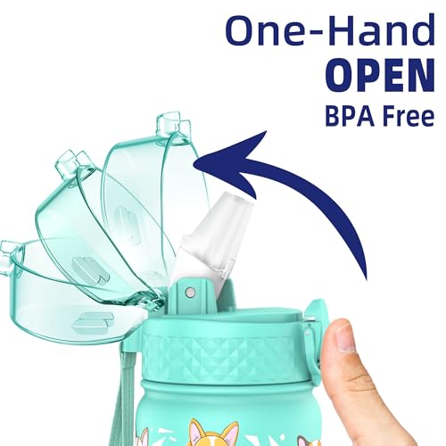 GOPPUS 420ml/14oz Kids Insulated Water Bottle with Straw Cute Double Wall Stainless Steel Child's Small Flask Vacuum Insulated Steel Metal Leak Proof Drink Flask Boys Toddler Girls Bottles BPA-Free - Image 3