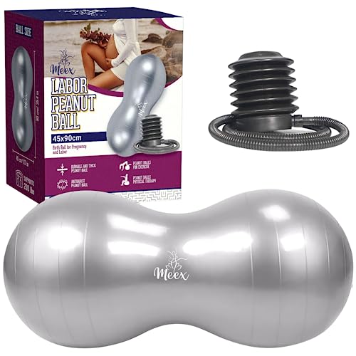 Image of Peanut Ball Labor - Durable and Thick Birthing Ball for Pregnancy - Peanut Ball Pregnancy for Labor - Antiburst Birth Ball - Labor Ball - Peanut Exercise Ball - Gray Pregnancy Ball (Pump included)