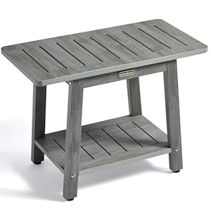 HDPS Shower Bench Seat for Inside Shower, Waterproof Shower Stool for Shaving Legs, Poly Lumber Shower Chair Seat, Bathroom Shower Foot Rest Stool with Storage Shelf, No-Slip, Gray