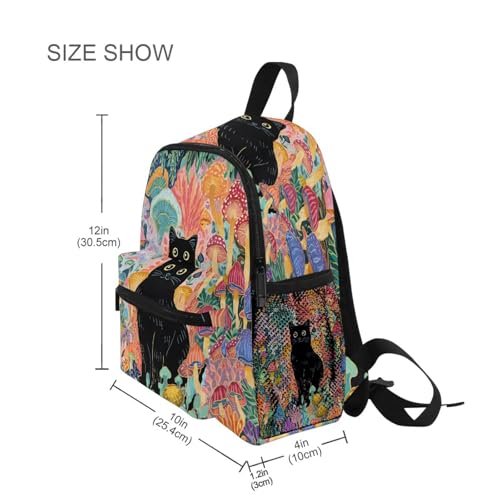 panksolu Mushroom Black Cat Toddler Backpack for Boys Girls,Kid Backpack with Chest Clip and Name Tag, M4