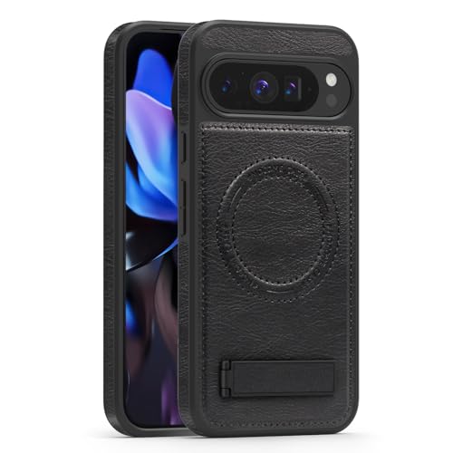 Image of Lunivop for Google Pixel 9 Pro XL Case Leather [Compatible with Magsafe Wireless Charging] Magnetic Cover Stand Funda para Google Pixel 9 Pro XL 6.8 '' 5G 2025 Rugged Best Phone Cases Black