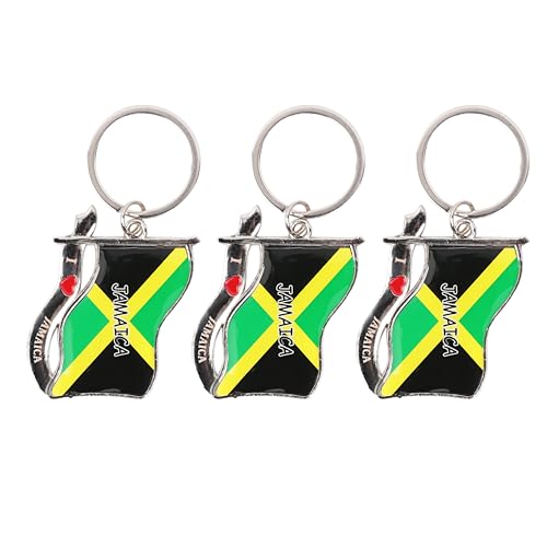 SandT Collection I Love Jamaica Souvenir Keychain - Jamaican Flag Key Ring (3 Pack)