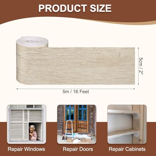 Image of MECCANIXITY Wood Grain Repair Tape, 2 Inch x 16 Feet Self Adhesive Wood Grain Tape Multi-Purpose Wallpaper Border Trim for Furniture Floors Windows Doors Tables Home, Cream