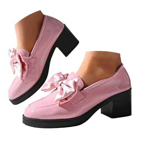 Image of Loafers Shoes for Women,Orthopedic Platform Loafers,Women's Loafer & Moccasins,Leather Bow Platform Comfortable Chunky Lug Sole Slip on Dressy Business Shoes Round Toe Office Walking Footwear