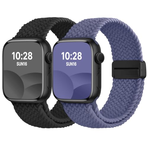 Image of Fullmosa 2 Pack Magnetic Braided Bands Compatible Apple Watch Strap 38mm 40mm 41mm 42mm 44mm 45mm 46mm 49mm Women Men,Soft Elastic Strap for iWatch Ultra3 /2 /1 SE3 /2 /1 Series 11 10 9 8 7 6 5 4 3 2 1