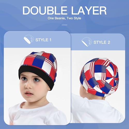 American Flag and France National Flag Kids Leisure Elastic Knitted Hat Junior Large Size Knit Cap Child Beanie Black3