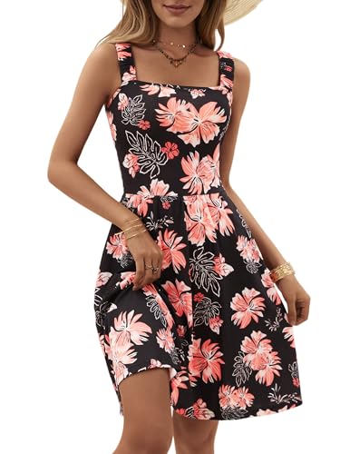 HUHOT Wedding Dresses for Women Fit and Flare Dress for Women Womens Summer Dresses Flowy Sleeveless Square Neck with Pockets