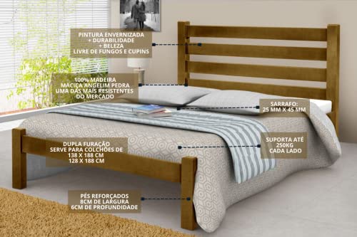Cama Casal Bella Reforçada 100% Madeira Maciça Angelim - Cinamomo