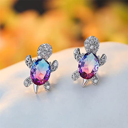 HCMA Bleu Violet Ovale dégradé Zircon Arc-en-Ciel Pierre Tortue Boucles d'oreilles pour Femmes Bijoux de Mode Multicolore Cristal Boucles d'oreilles Cadeau Cover