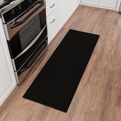 Sweet Home Stores SH Non-Slip Solid Rubberback Indoor Runner Rug for Kitchen, Hallways, Bathroom, Entrance, Bedroom, 20" x 59", Black