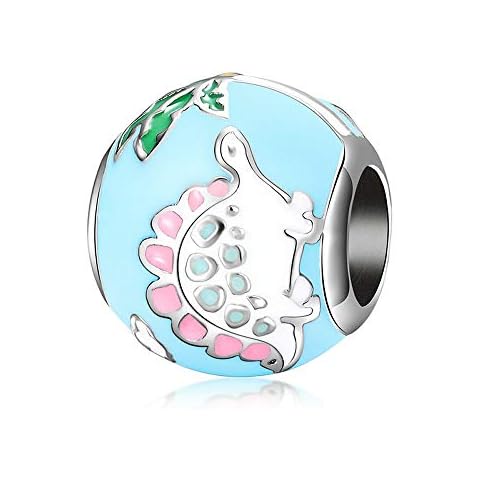 Pink and Blue Dinosaur Genuine 925 Sterling Silver Little Dinosaur Colourful Enamel Beads Charm fit Bracelets Bangles DIY Jewellery Making Cover