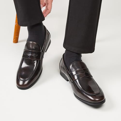 Men's Genuine Leather Slip-On Penny Loafer Fashion Classic Cap Toe Low Top Smoking Driving Moccasins Dress Shoes British Retro Tuxedo Formal Shoes for Prom Wedding Business Casual 5