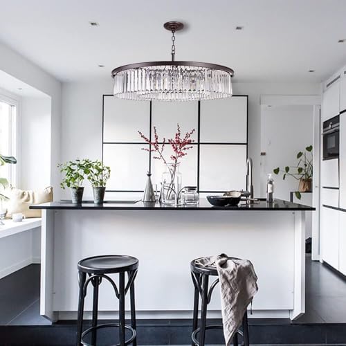 MEELIGHTING Oil Rubbed Bronze Crystal Chandeliers Modern Contemporary Ceiling Lights Fixtures Pendant Lighting for Dining Room Living Room Chandelier D33.5 8 Lights - Thumbnail 3