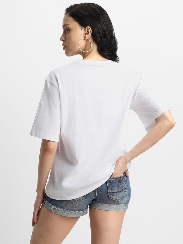 Image of JUNEBERRY Pure Cotton Oversized Fit Drop Shoulder Stylish & Front & Back Graphic Printed Round Neck T-Shirt Combo for Women (Pack of 2)