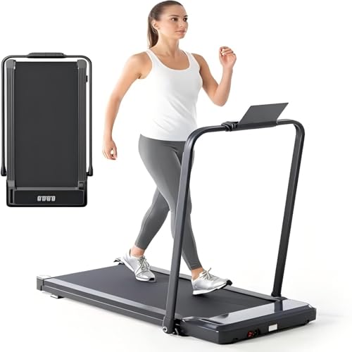 Sweetcrispy Walking Pad Treadmill with Handle Bar for Home Office, Compact Quite Under-Desk Treadmills with Adjustable Speed and Remote Control, Portable & Slim Design for Workouts Fitness