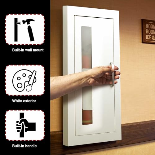 Zonon Semi-recessed Fire Extinguisher Cabinet with Acrylic Sign Steel Fire Extinguisher Box with Magnetic Door, White Industrial Grade Wall Mount, 2.5 Inch Trim, for 10lb Dry Chemical (Small Window) by Zonon - Image 5
