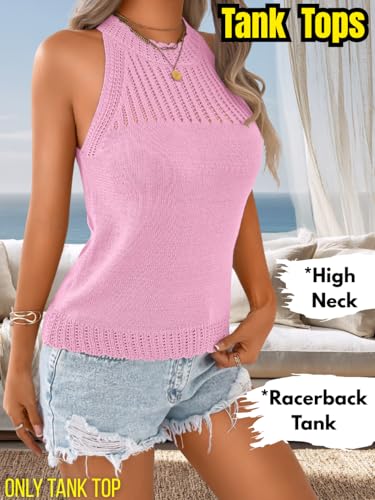 Image of ChiaoLezhee Women's Summer Knit Tank Tops, Racerback High Neck Lightweight Sweater Vest, Dressy Casual Outfits