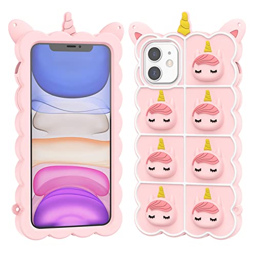 Asgens Fidget Pop Coque pour iPhone 11, Mignon Belle Licorne Rose Soulage la Pression Fidget Push Bulles Coque de Protection en Silicone Souple pour Apple iPhone 11 6,1 Pouces Cover