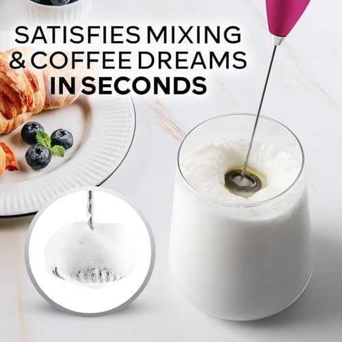Image of Zulay Kitchen Powerful Milk Frother Wand With Duracell Batteries - Ultra Fast Handheld Drink Mixer - Electric Whisk Foam Maker for Coffee, Lattes, Cappuccino & Matcha - Z1 Motor - Dragonfruit