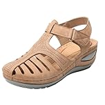 DFSDJEUW orthopedic shoes Orthopedic Sandals Women UK Closed Toe Wide Fit Wedge Shoes Lightweight Arch Support Ankle Strappy Plantar Fasciitis Slides Comfy brown wedge sandals for women Brown 6