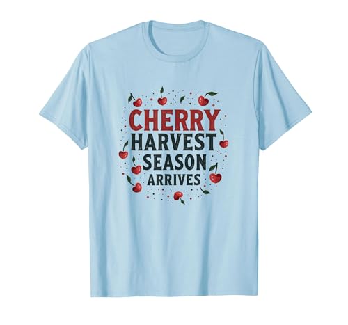 Cherry Harvest Season Arrives Fresh Fruit Design T-Shirt, Men, Baby Blue, Small