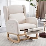 NIOIIKIT Nursery Rocking Chair with Footrest, Linen Upholstered Glider Chair, Rocker Nursery Sofa with Side Pocket, Glider Rocker, Accent Reading Recliner for Living Room (Beige Linen)
