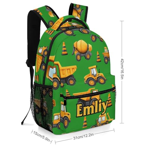 Personalized Construction Truck Green Print School Backpack for Students Children Custom Themed Schoolbag for Girl Boy Casual Bookbag 16 In2