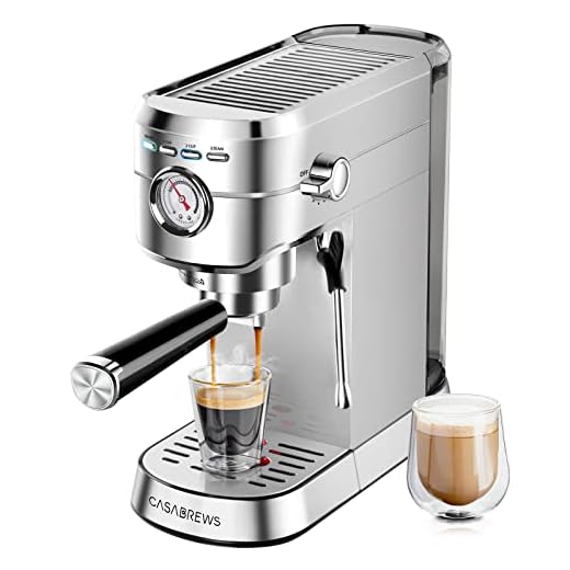 CASABREWS Espresso Portafilter Machine 20 Bar, Stainless Steel Espresso Machine with Professional Milk Frother, Small Coffee Machine Espresso for Cappuccino, Latte & Macchiato, 1 L Water Tank, Silver