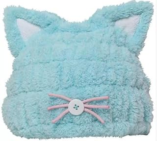 子供 キッズ 用 かわいい ねこみみ タオルキャップドライキャップ ヘアターバン ヘアタオル 速乾 お風呂 プール スイミング プールタオル (ブルー)