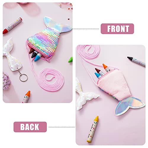 30 Pcs Mermaid Tail Coin Purse Colorful Sequin Keychains Mermaid Tail Sequin Crossbody Coin Wallet Bags Reversible Sequin Glitter Keychains for Kids Girls Mermaid Birthday Party Favors Goodie Bag3