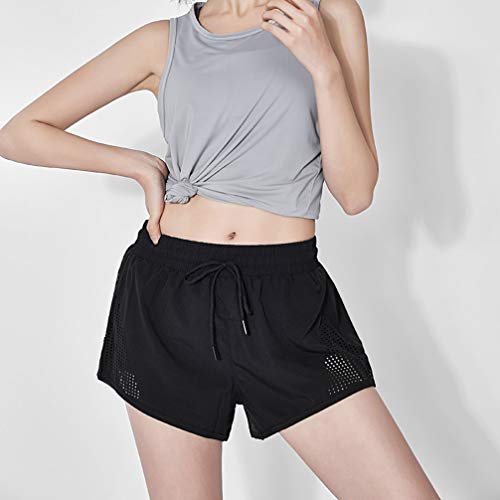 PRETYZOOM Short feminino esportivo com cordão, de cintura alta; para ioga, treino, corrida e academi