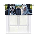 HFDSIFBUJ Husky Dogs Driving Car Mountain Road Adventure Curtain Valance 54'' X 18'',Single Panel Light Filtering Rod Pocket Short Curtains for Kitchen Bathroom Laundry Room