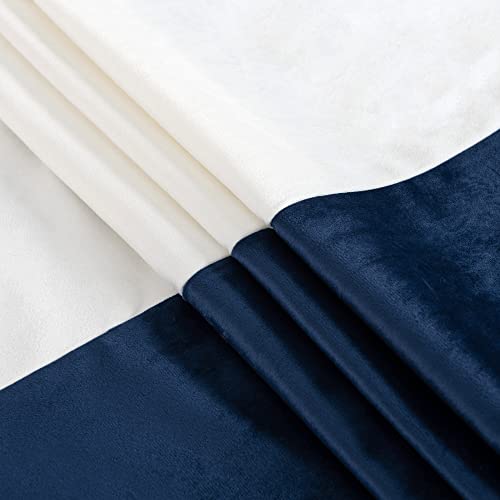 Victree Color Block Velvet Curtains For Bedroom, Patchwork Blackout Curtains 52 X 63 Inch Length - Room Darkening Sun Light Blocking Grommet Window Drapes For Living Room, 2 Panels, Navy And White #TOP2