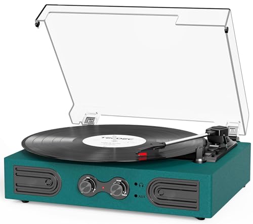 Vinyl Record Player with Built-in Speakers 3-Speed Vintage Record Player Support Treble& Bass Control, 3.5mm Headphone Jack, RCA-Out/Aux in, Belt-Driven LP Turntable,Dark Green